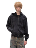 ACID WASH ZIP HOODIE BLACK