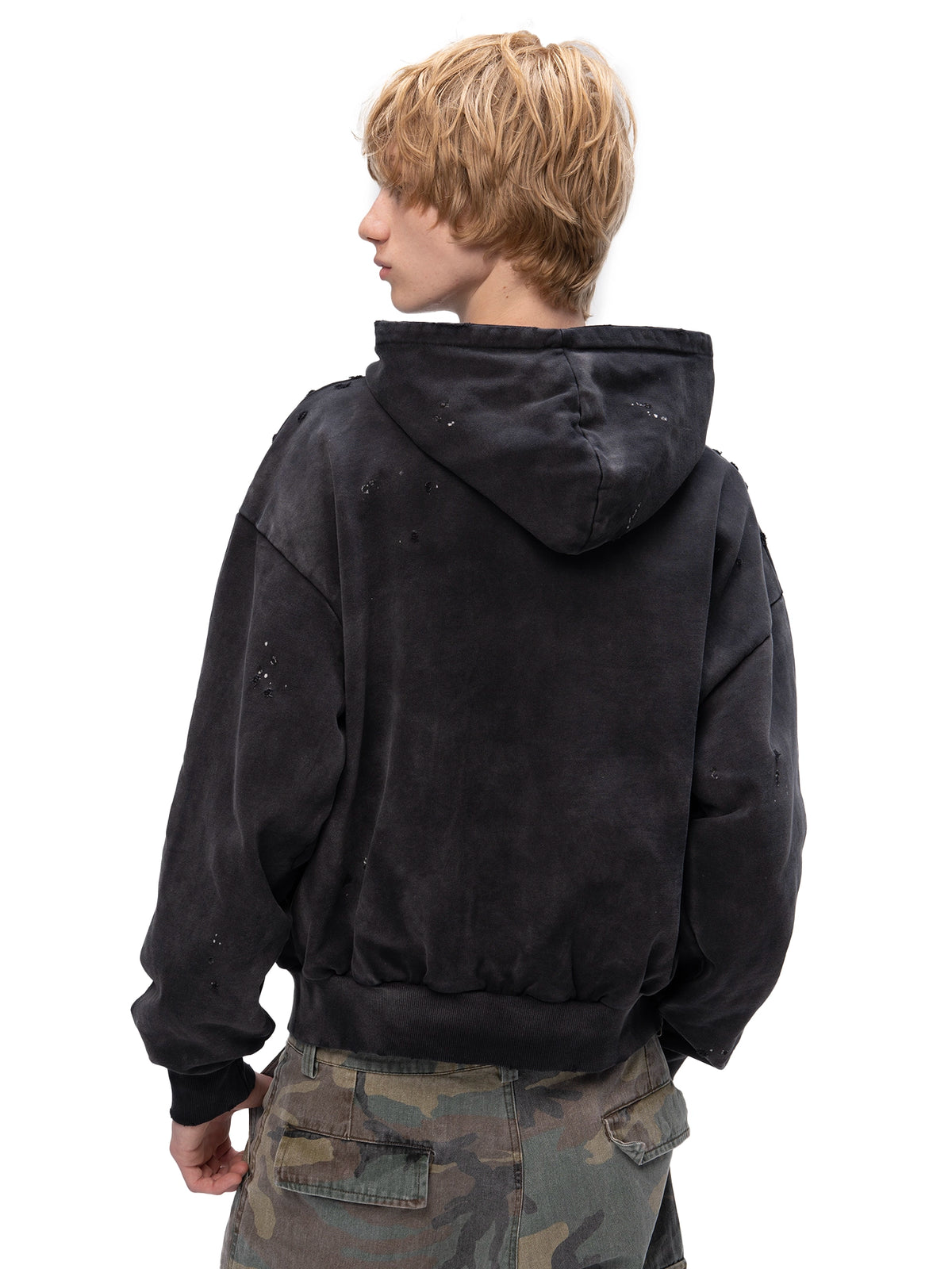 ACID WASH ZIP HOODIE BLACK