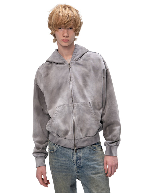 ACID WASH ZIP HOODIE GREY