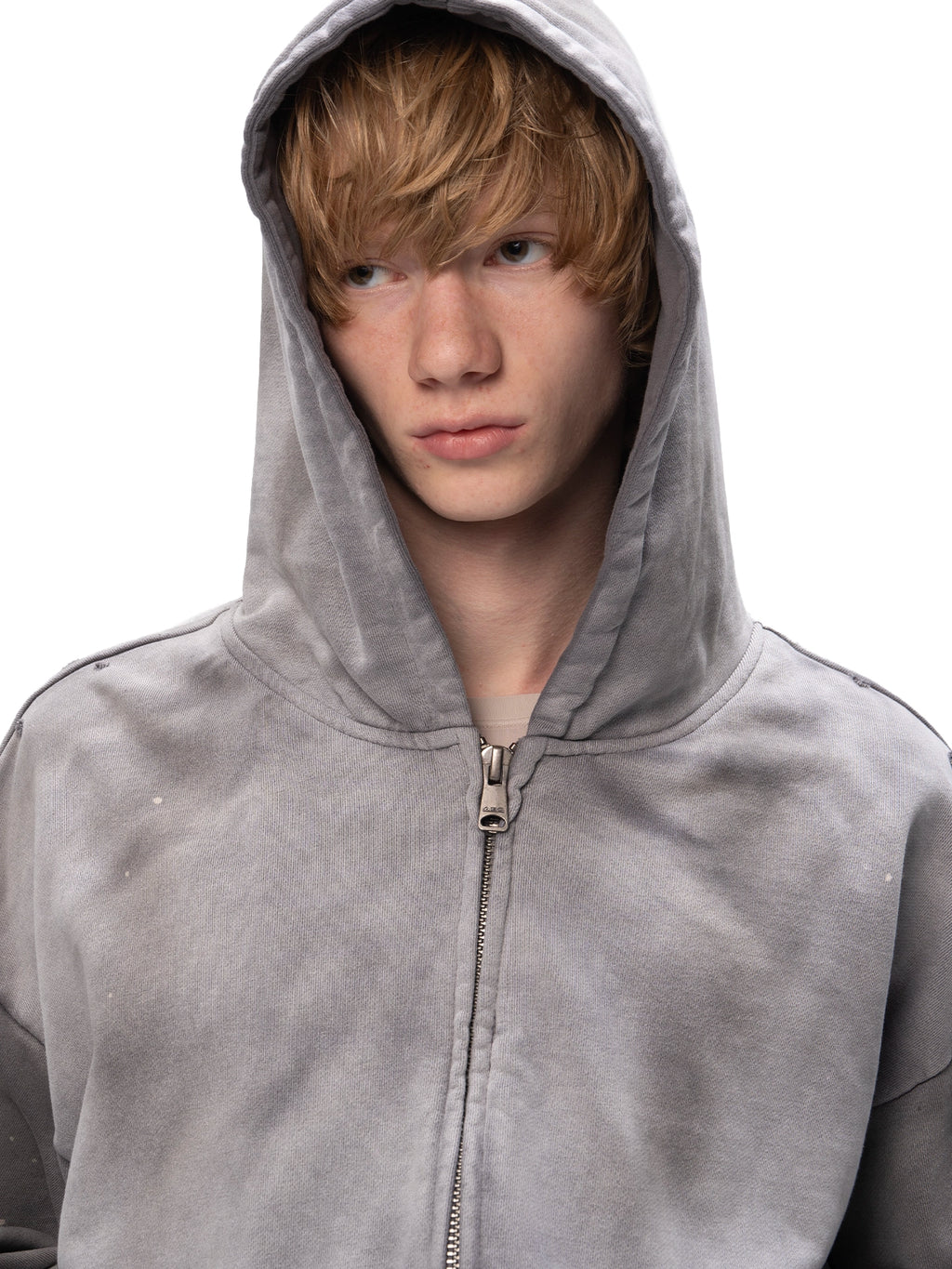 ACID WASH ZIP HOODIE GREY