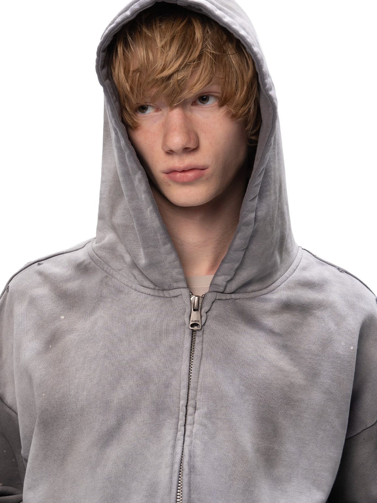 ACID WASH ZIP HOODIE GREY