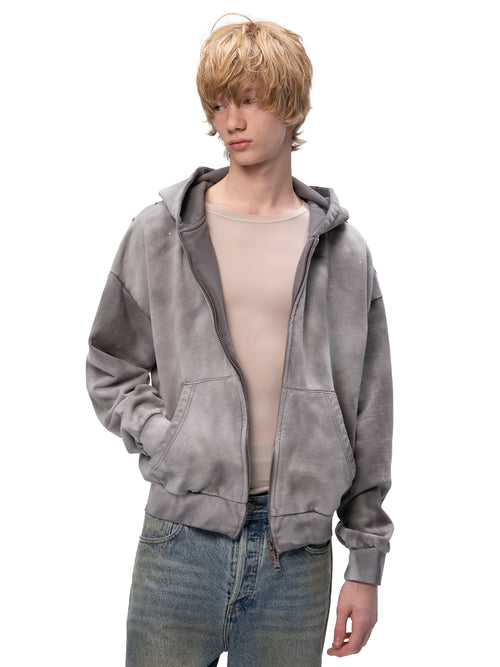 ACID WASH ZIP HOODIE GREY
