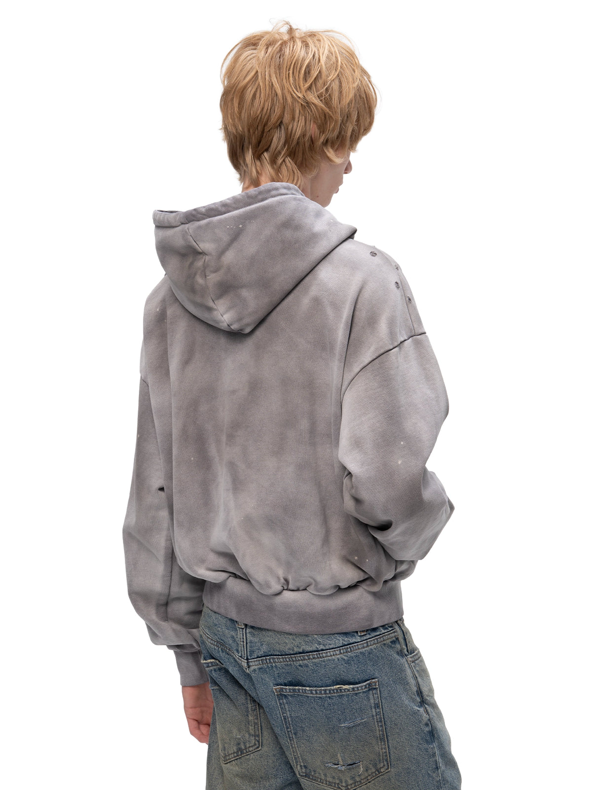 ACID WASH ZIP HOODIE GREY