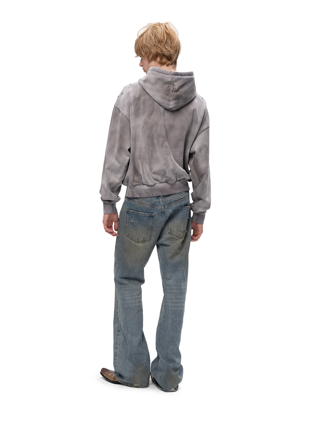 ACID WASH ZIP HOODIE GREY