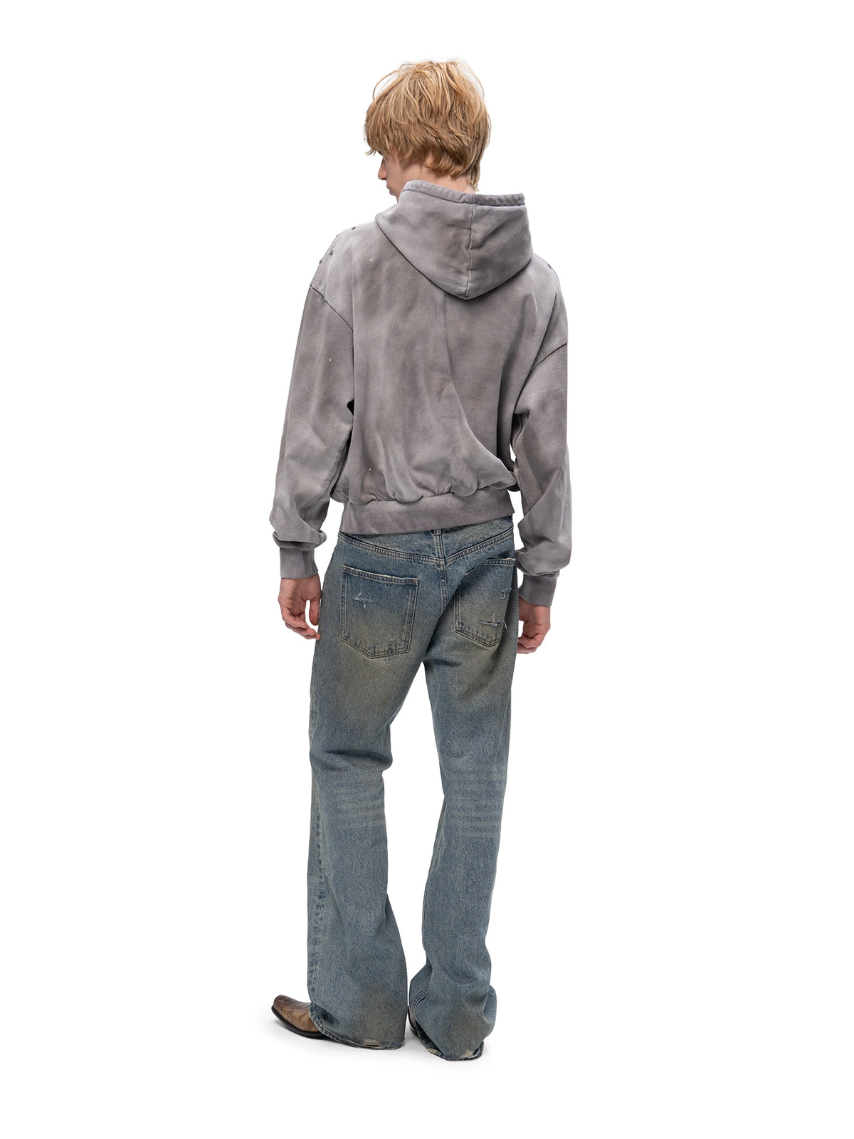 ACID WASH ZIP HOODIE GREY