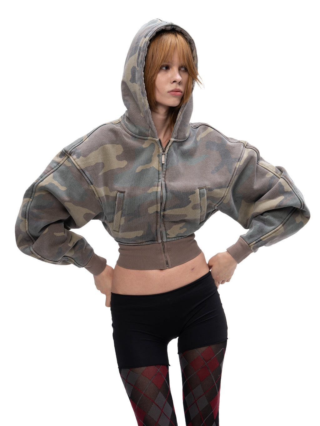 FURRY CROP ZIP HOODIE CAMO