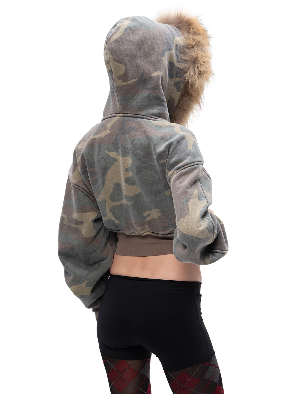 FURRY CROP ZIP HOODIE CAMO
