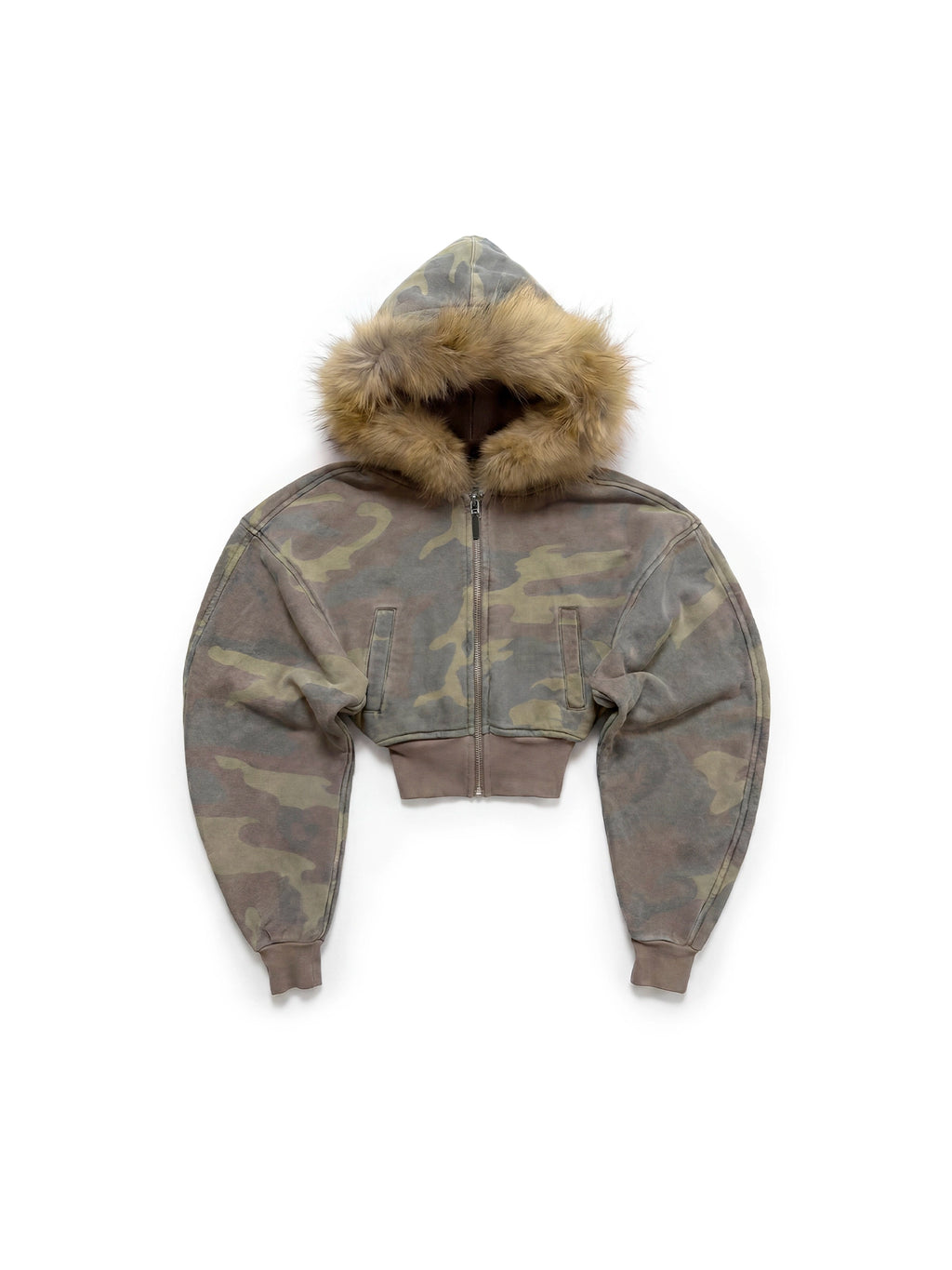 FURRY CROP ZIP HOODIE CAMO