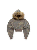 FURRY CROP ZIP HOODIE CAMO