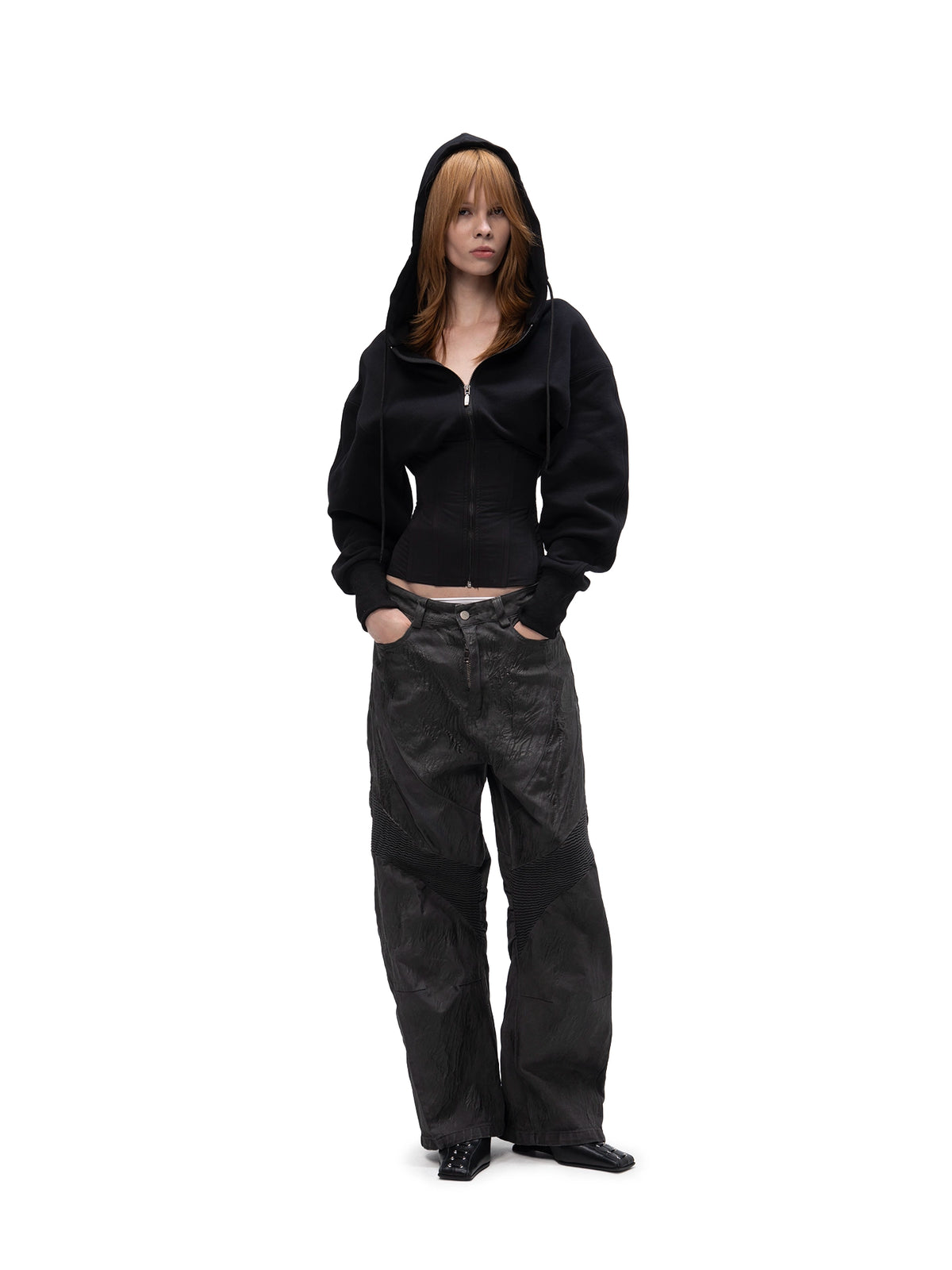 ZIP HOODIE CORSET BLACK