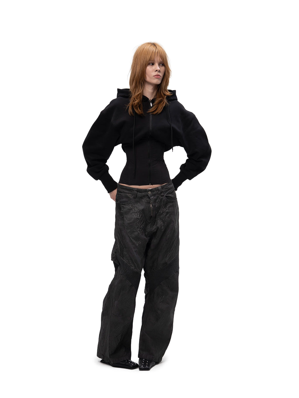 ZIP HOODIE CORSET BLACK