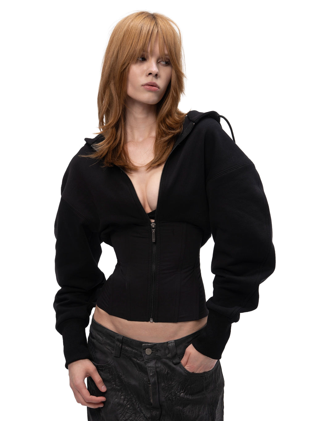 ZIP HOODIE CORSET BLACK