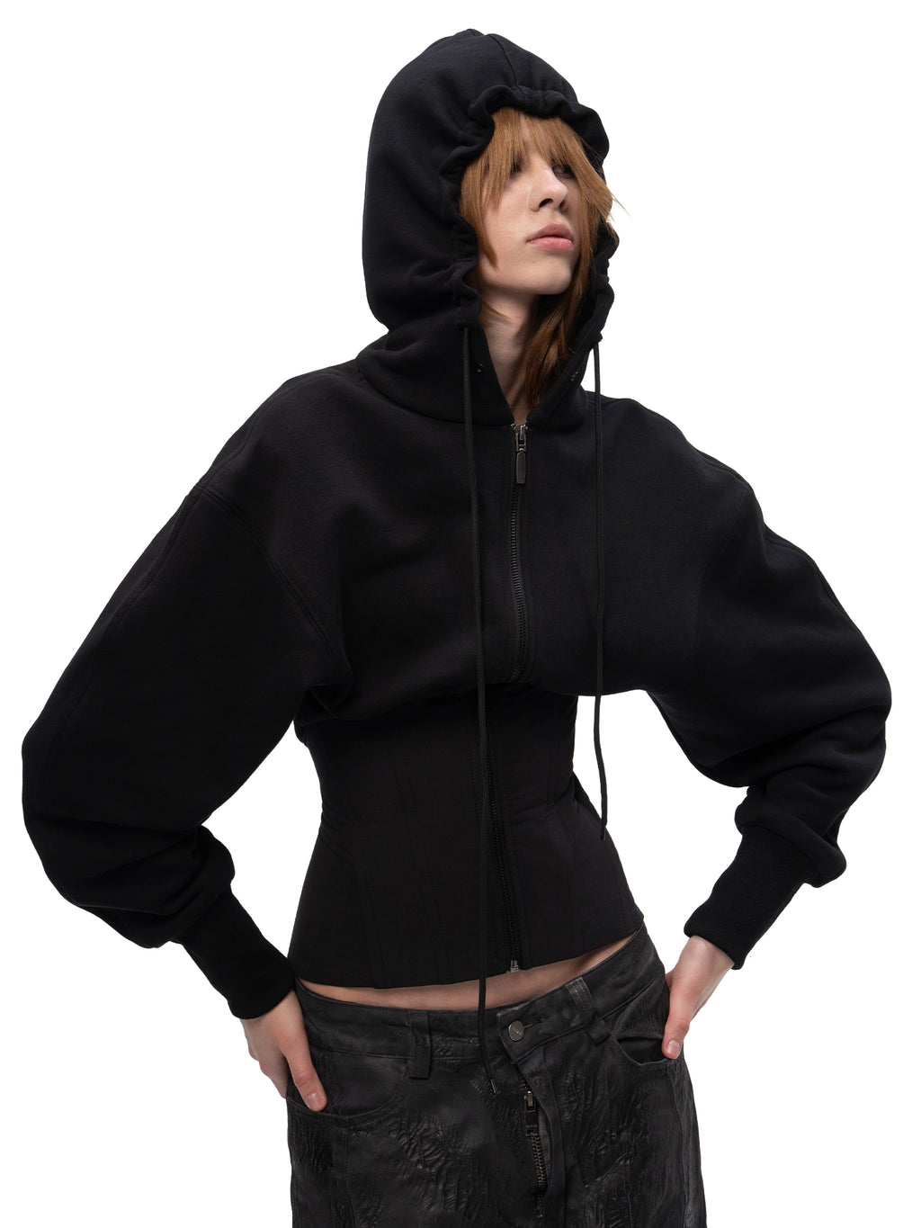 ZIP HOODIE CORSET BLACK